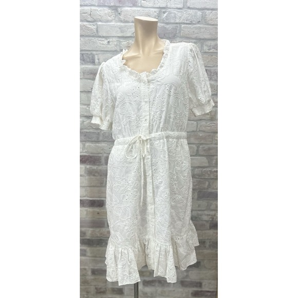 NANETTE LEPORE  Eyelet Fit & Flare Lined Embroidered Dress‎ White 12 - Picture 1 of 8